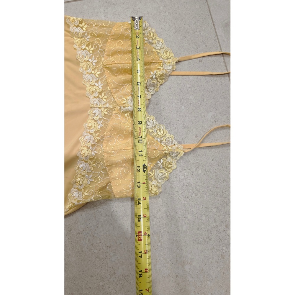 VTG Yellow Floral Lace Trim Nightgown Adjustable Straps Chemise Slip Dress SZ XL - Picture 7 of 11